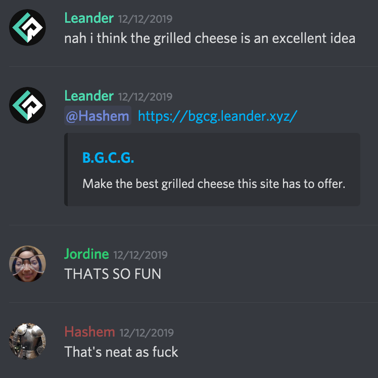A screenshot of me sending the finished link to Hashem